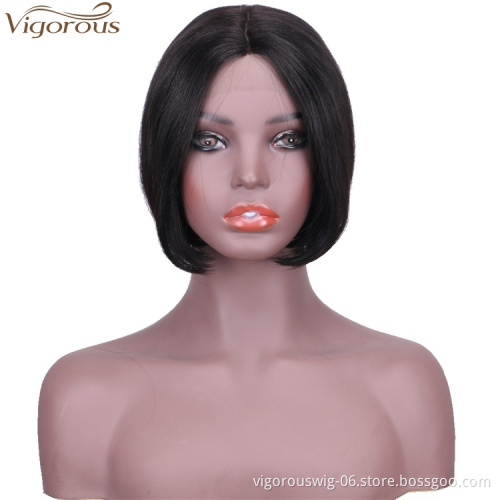 Vigorous Top Quality 8 Inches Short Bob Middle Part Lace Frontal Wigs Straight Black Human hair Wigs For Women Wholesale Price